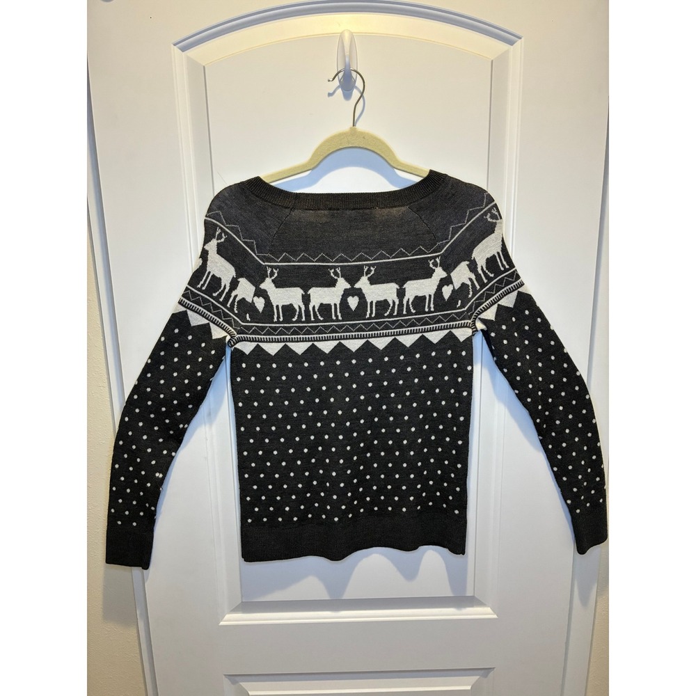 Ann Taylor Loft gray & white reindeer Fair Isle knit Pullover Sweater Size S - Picture 4 of 4